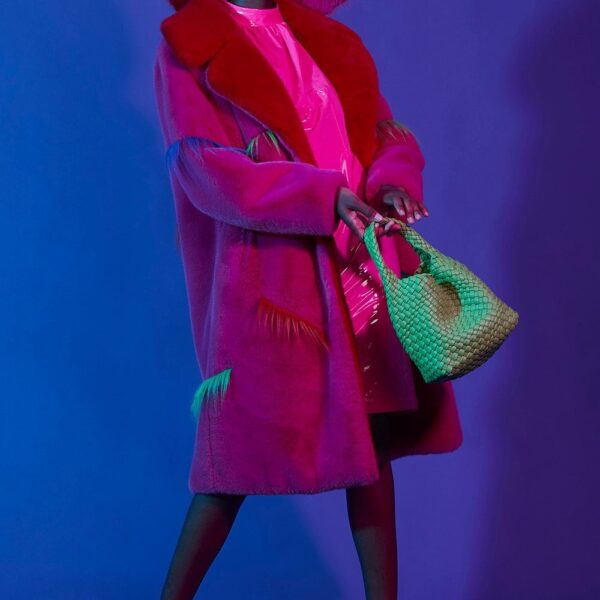 Pink Faux Fur Colour Clash Dazzle Coat