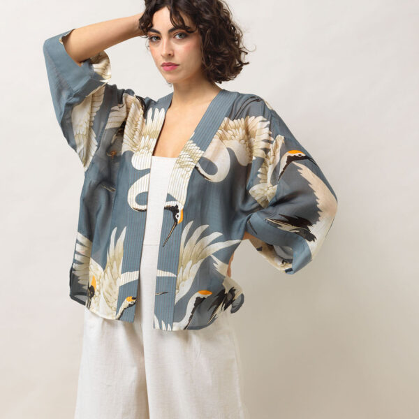 One Hundred Stars Stork Slate Kimono