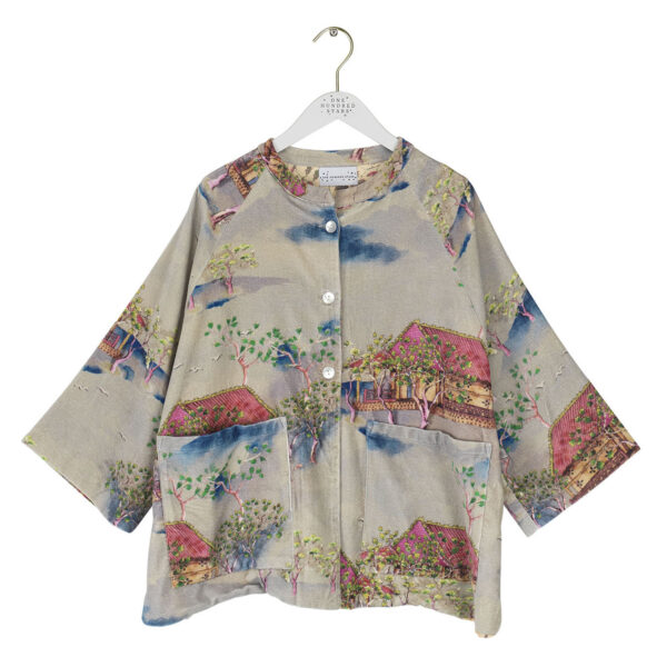 One Hundred Stars Japanese Landscape Grey Velvet Jacket