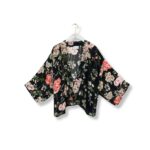 One Hundred Stars Trailing Blossom Crepe Kimono Black