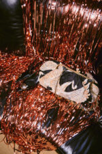 One Hundred Stars Crane Black Quilted Velvet Kiss Lock Bag