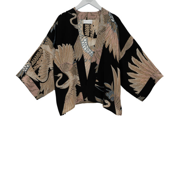 One Hundred Stars Crane Black Crepe Kimono