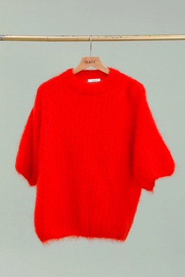 Round Neck Short Sleeve Oversized Jumper in Orange