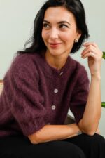 Mohair and Wool Round Neck Buttoned Cardigan in Plum - Image 2