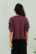 Mohair and Wool Round Neck Buttoned Cardigan in Plum - Image 3