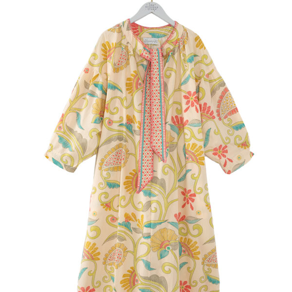 One Hundred Stars Giant Kantha Lime Tie Dress