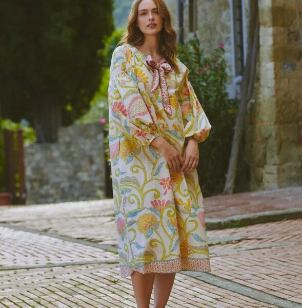 One Hundred Stars Giant Kantha Lime Tie Dress