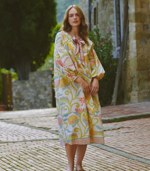 One Hundred Stars Giant Kantha Lime Tie Dress - Image 2