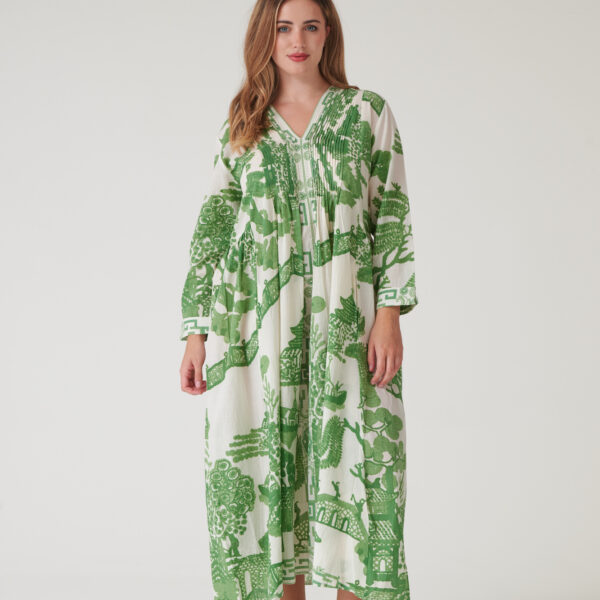 One Hundred Stars Giant Willow Green Pinch Pleat Dress
