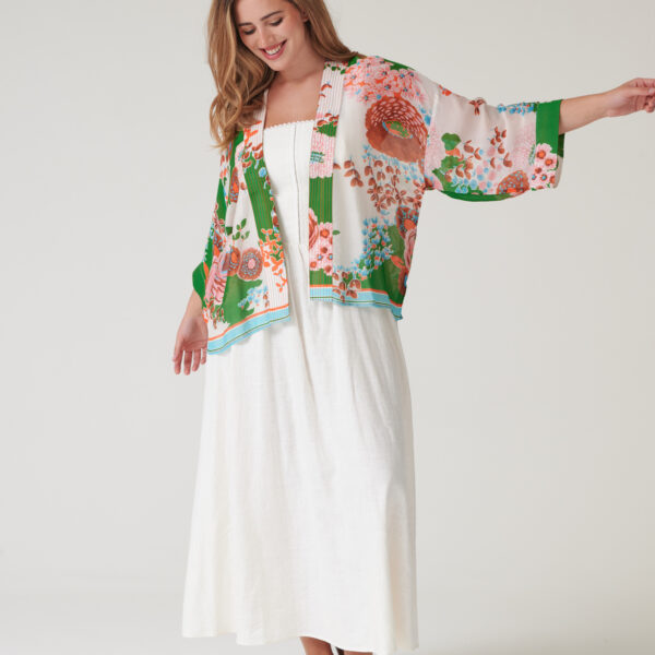 One Hundred Stars Kitsch Bouquet Green Kimono