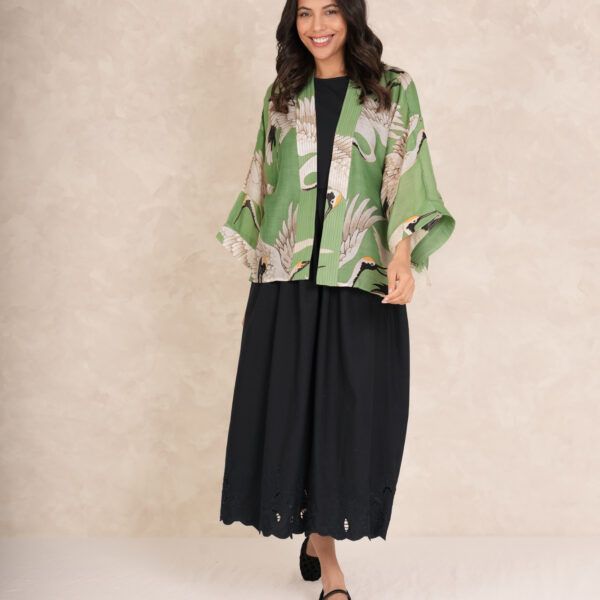 One Hundred Stars Stork Pea Green Kimono
