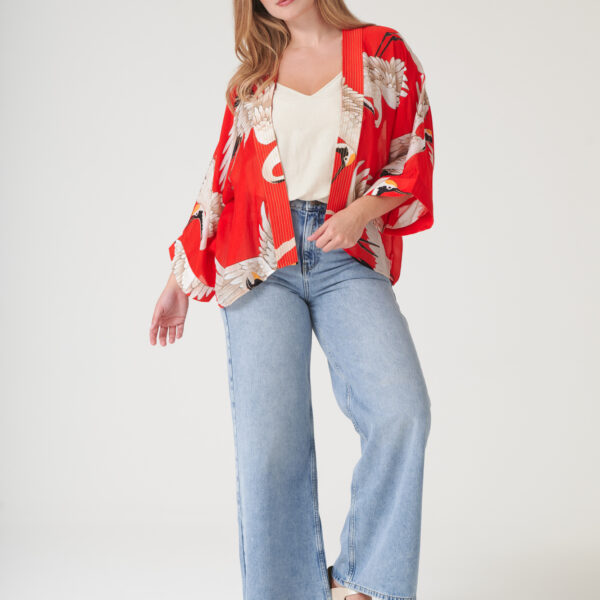One Hundred Stars Stork Scarlet Kimono