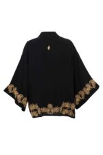 Japanese Pine Needle Embroidered Black and Gold Short Kimono - Image 2