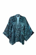 Artemis Muse Birds & Beasts Teal & Black Short Kimono