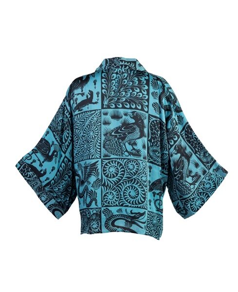 Artemis Muse Birds & Beasts Teal & Black Short Kimono