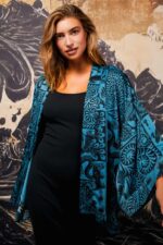 Artemis Muse Birds & Beasts Teal & Black Short Kimono - Image 3