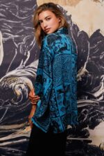 Artemis Muse Birds & Beasts Teal & Black Short Kimono - Image 4