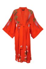 Wisteria & Chrysanthemum Embroidered Terracotta Long Kimono