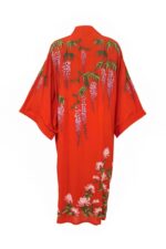 Wisteria & Chrysanthemum Embroidered Terracotta Long Kimono - Image 2