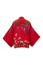 Wisteria & Chrysanthemum Embroidered Red Short Kimono - Image 2