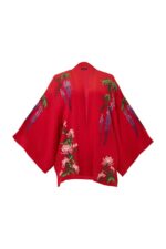 Wisteria & Chrysanthemum Embroidered Red Short Kimono