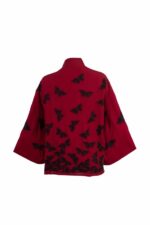 Black Embroidered Butterflies Wine Short Kimono - Image 2