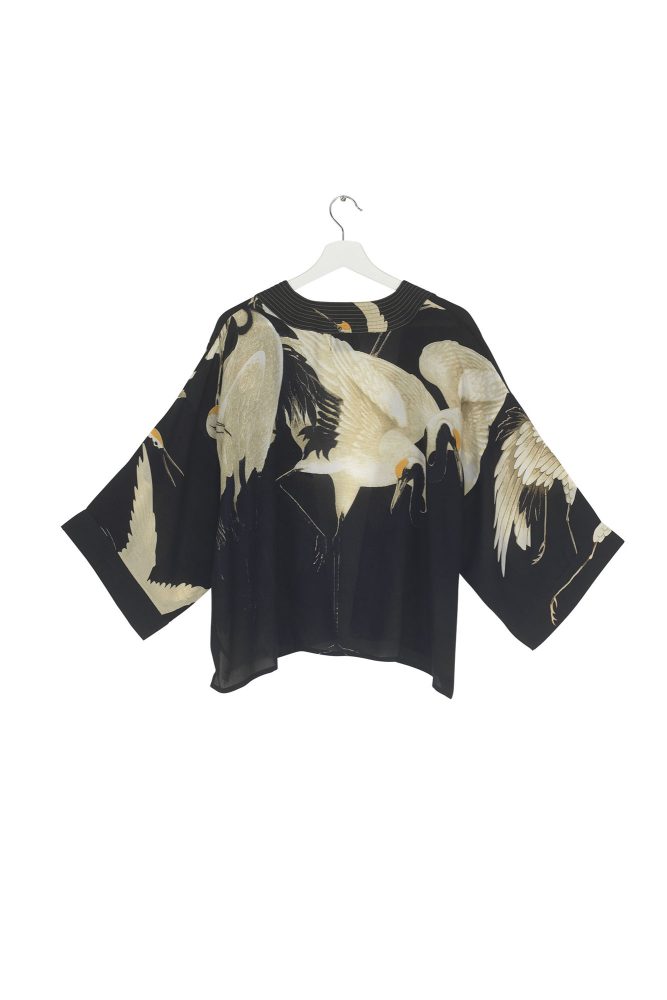 One Hundred Stars Stork Black Crepe Kimono - Image 3