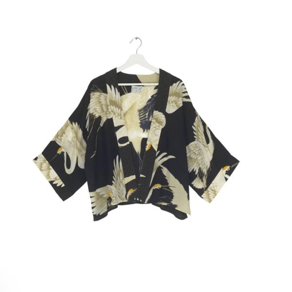 One Hundred Stars Stork Black Crepe Kimono