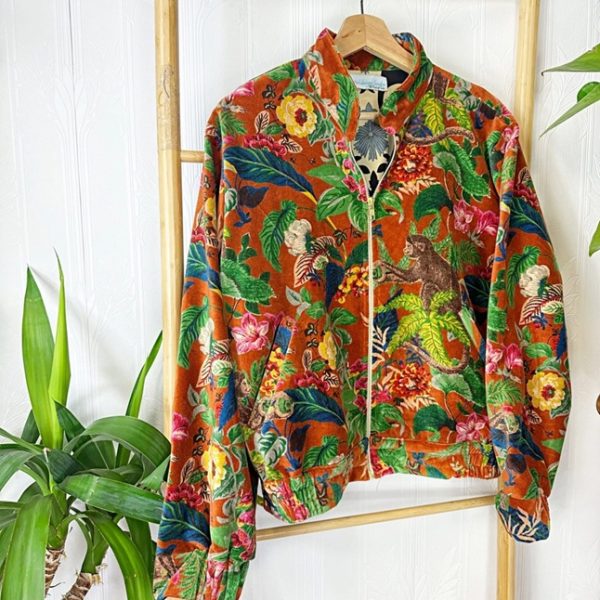 Printed Velvet Bomber Jacket with Indian Silk