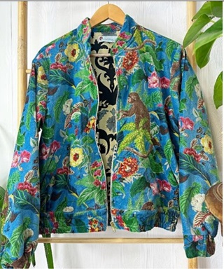 Printed Velvet Bomber Jacket with Indian Silk