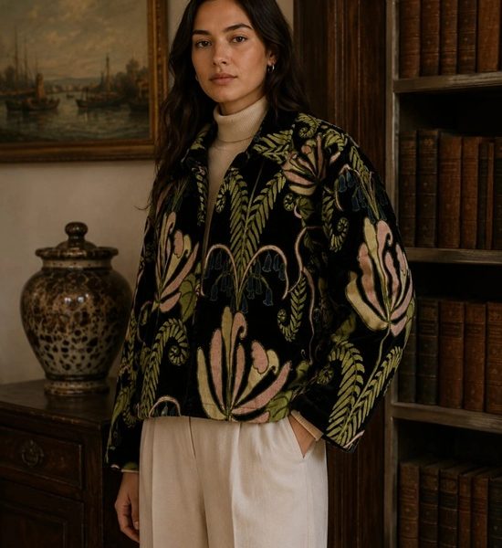 Velvet Jacket with Threaded Embroidery