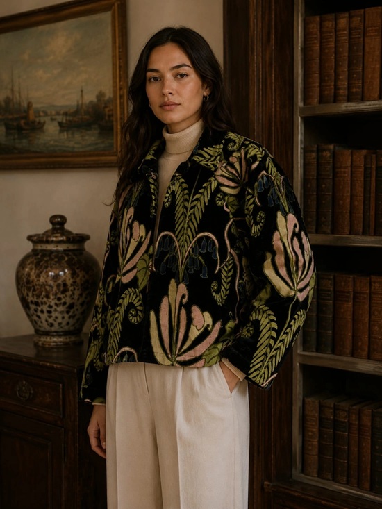Velvet Jacket with Threaded Embroidery - Image 2