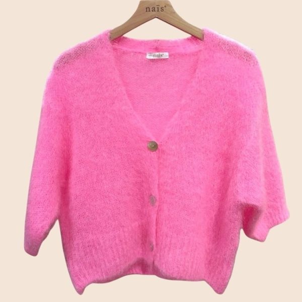 80% Mohair Cropped V-Neck Cardigan Pink