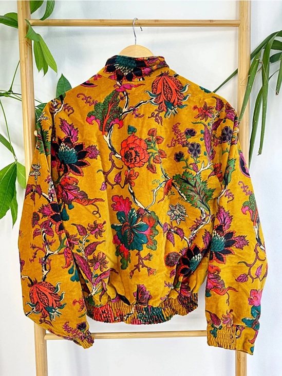 Printed Velvet Bomber Jacket with Indian Silk - Image 3