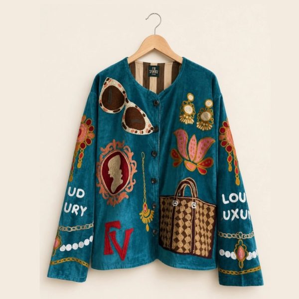 Handmade Cotton Velvet Jacket Teal