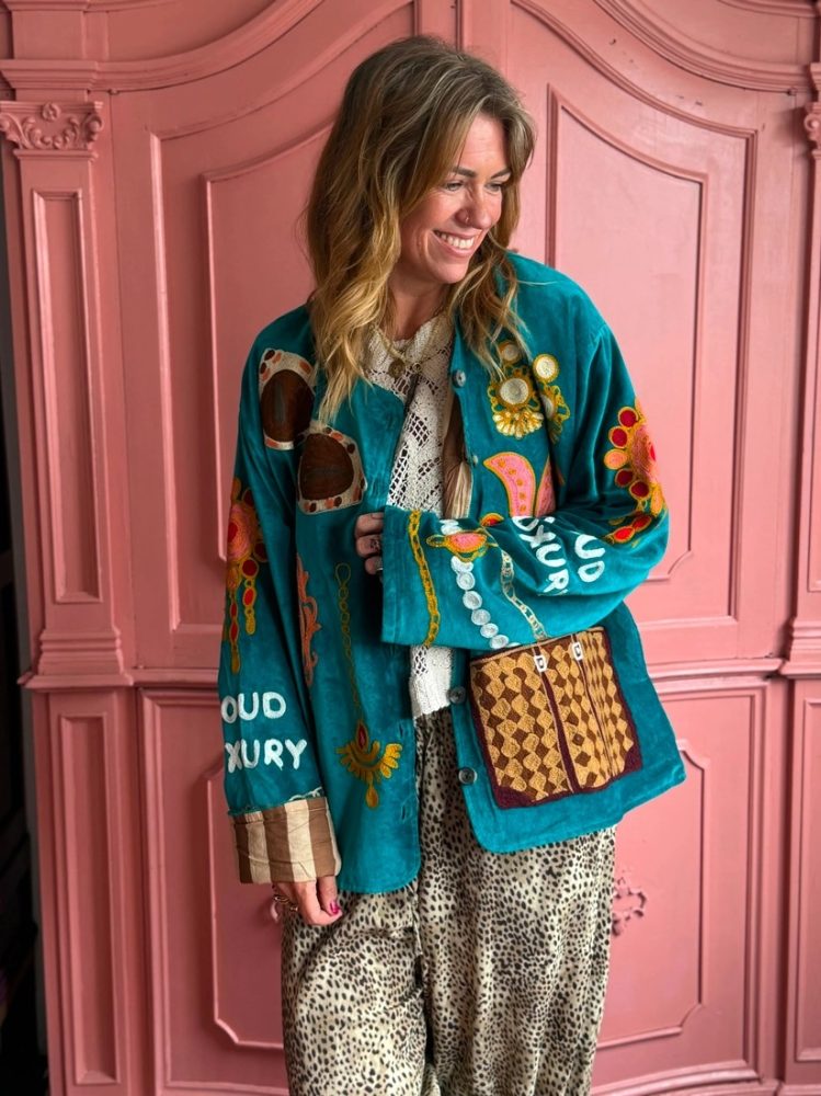 Handmade Cotton Velvet Jacket Teal - Image 2