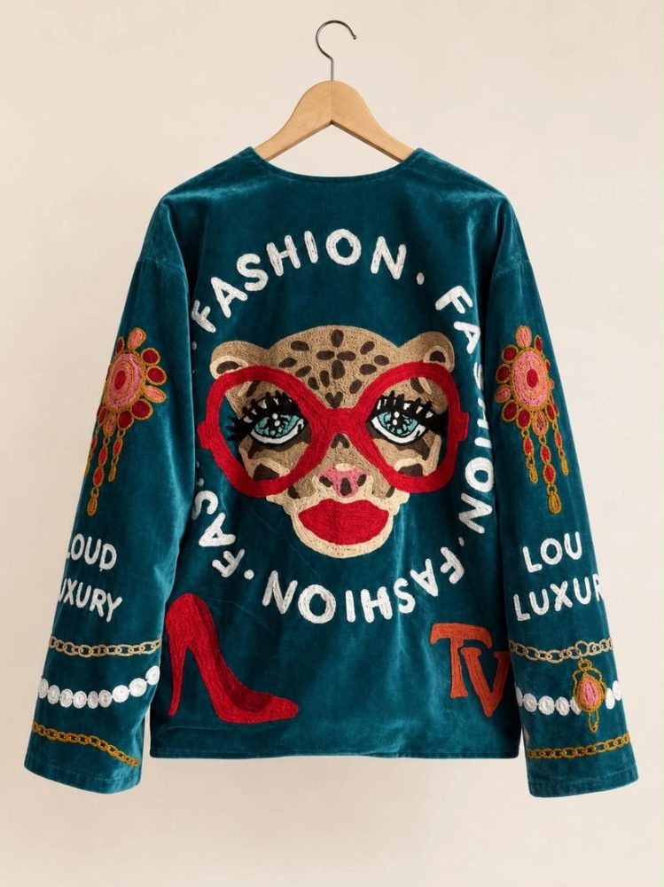 Handmade Cotton Velvet Jacket Teal - Image 3