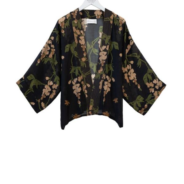 One Hundred Stars Wisteria Black Kimono