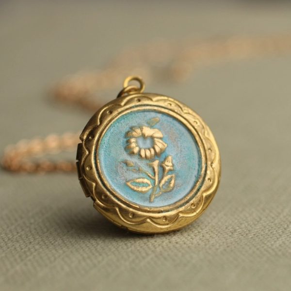Blue Sunflower Locket Necklace