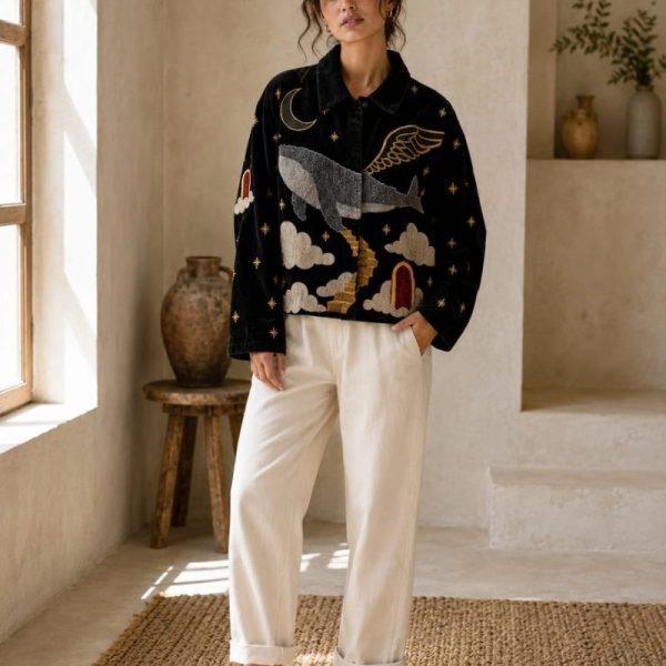 Embroidered Velvet Dreamscape Whale Jacket