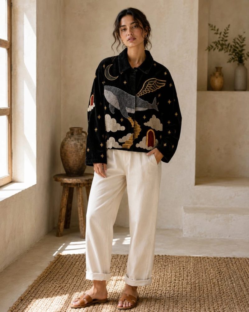 Embroidered Velvet Dreamscape Whale Jacket
