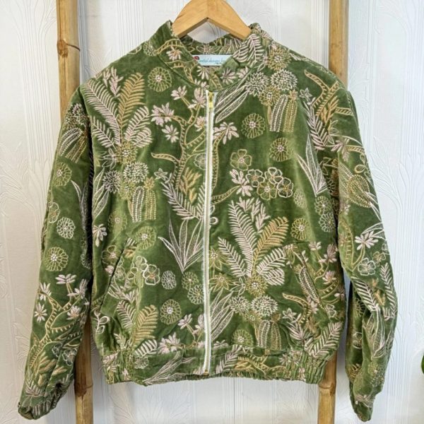 Embroidered Velvet Bomber Jacket